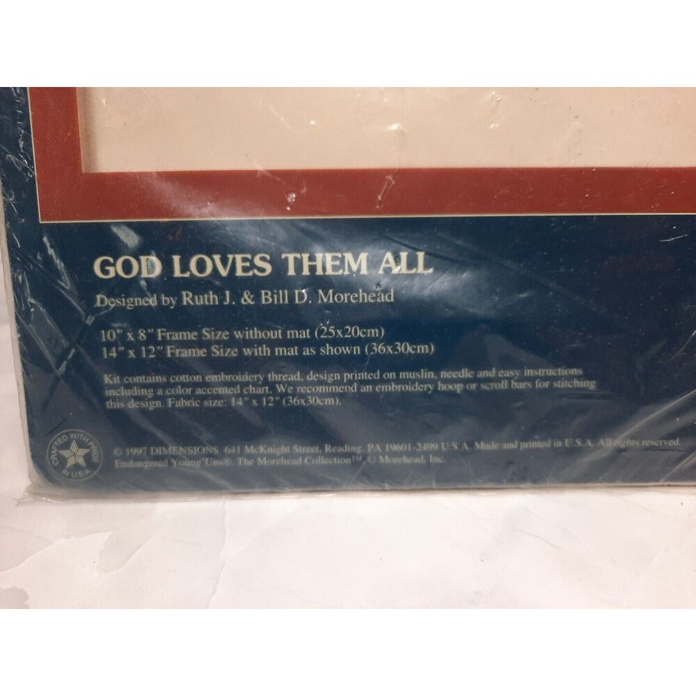 Vtg Dimensions Sunset Stamped Cross Stitch Kit God Loves Them All Baby Animals - Picture 3 of 5